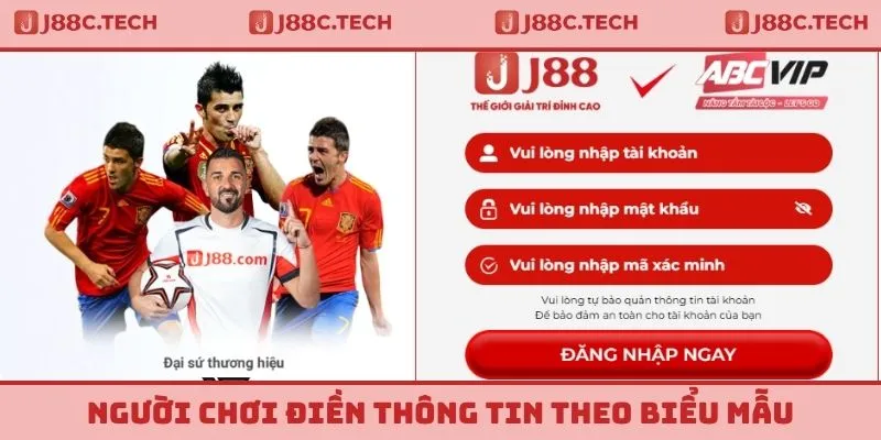 Người chơi điền thông tin theo biểu mẫu đăng nhập J88